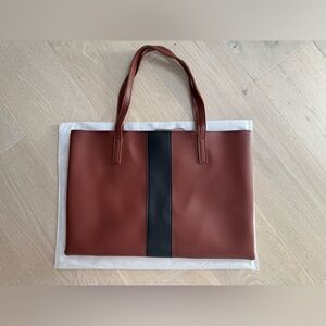 Brown leather Vince Camuto tote bag with duster bag